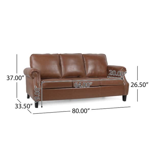 dimension image slide 2 of 4, Dowd Faux Leather 3 Seater Sofa with Nailhead Trim by Christopher Knight Home