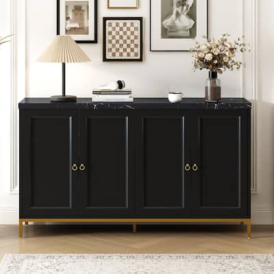 Elegant 4-Door Sideboard Buffet Cabinet with Adjustable Shelves, Support Legs