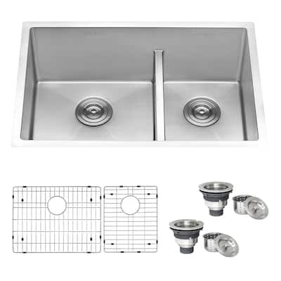 Ruvati 28-inch Low-Divide Undermount Tight Radius 60/40 Double Bowl 16 Gauge Stainless Steel Kitchen Sink - RVH7255
