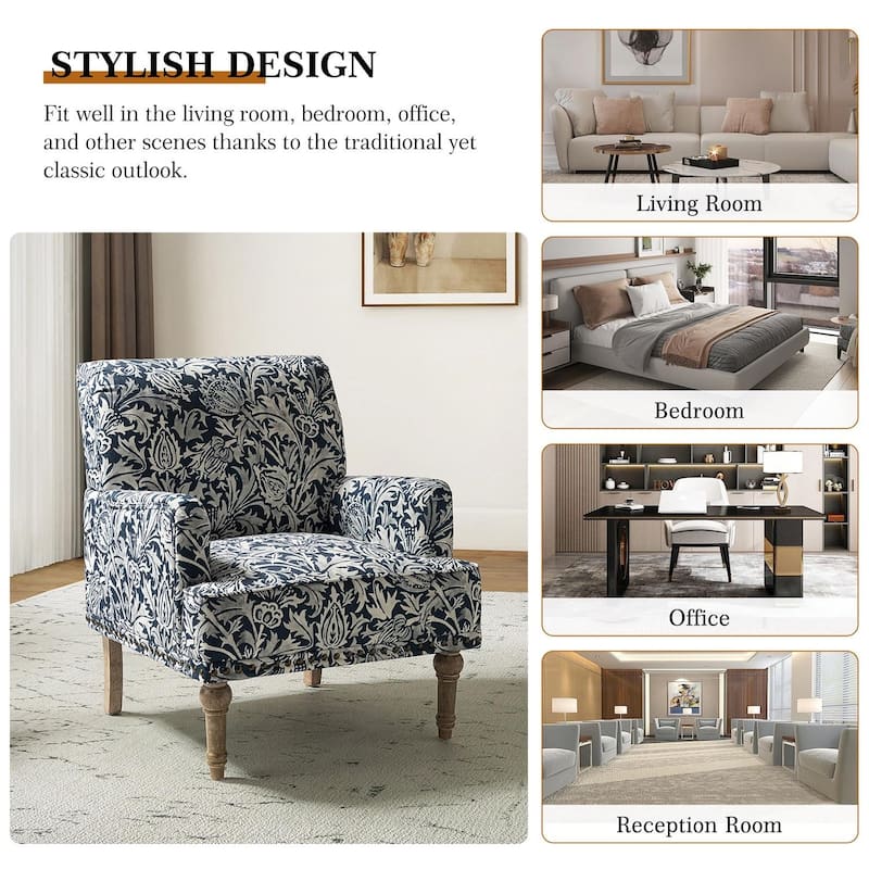 Pavia Traditional Floral Fabric Design Upholstered Accent Armchair with Nailhead Trim Set of 2 by HULALA HOME