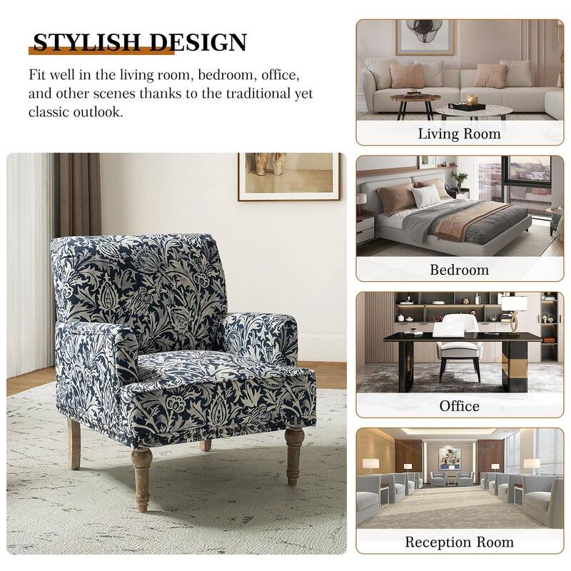 Geltrude Traditonal Floral Fabric Design Upholstered Accent Armchair with Turned Legs by HULALA HOME