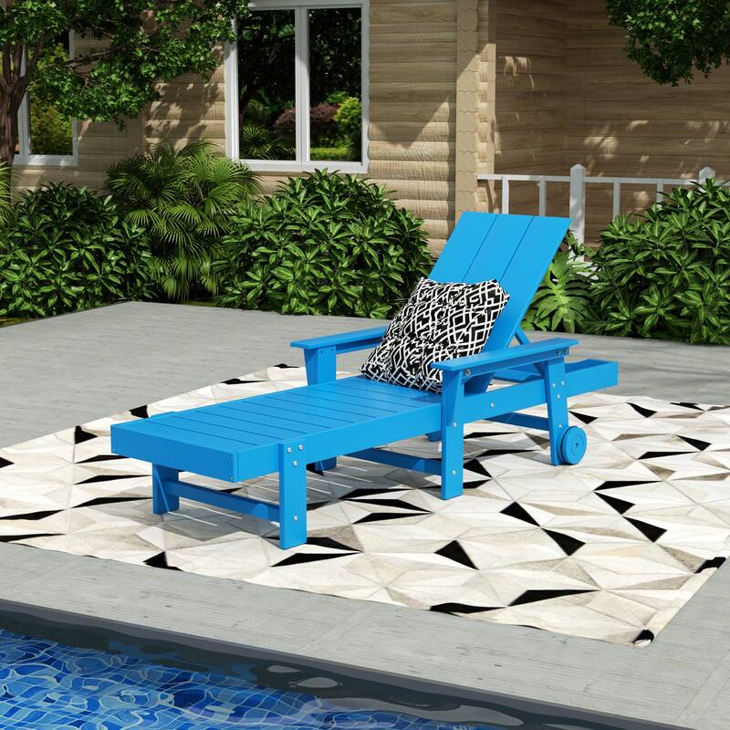 Shoreside Modern Poly Reclining Eco-Friendly All Weather Chaise Lounge With Arms & Wheels