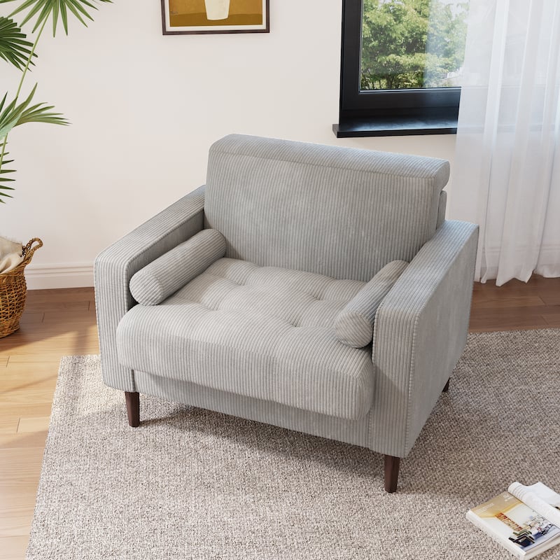 Modern Upholstered Corduroy Accent Chair With Arms Pillows