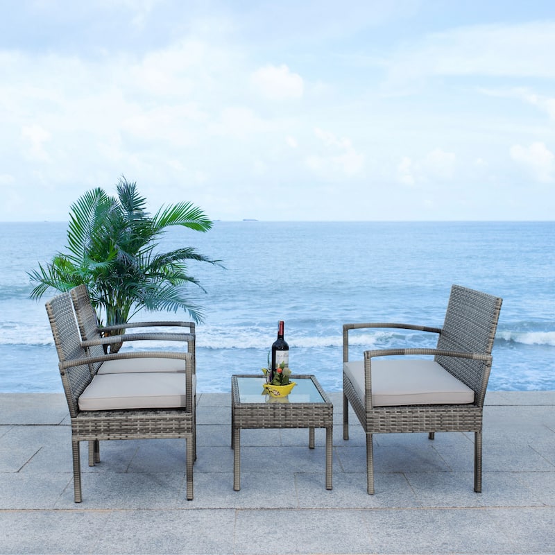 SAFAVIEH Outdoor Bassey 4-Piece Conversation Patio Set. - 39.78" x 24.18" x 32.37"