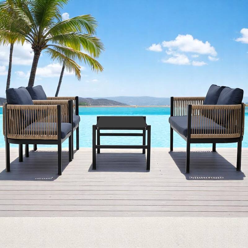 Modular Multi-Person Outdoor Sofa Set with Tempered Glass Table - Ideal for Garden, Backyard, and Balcony