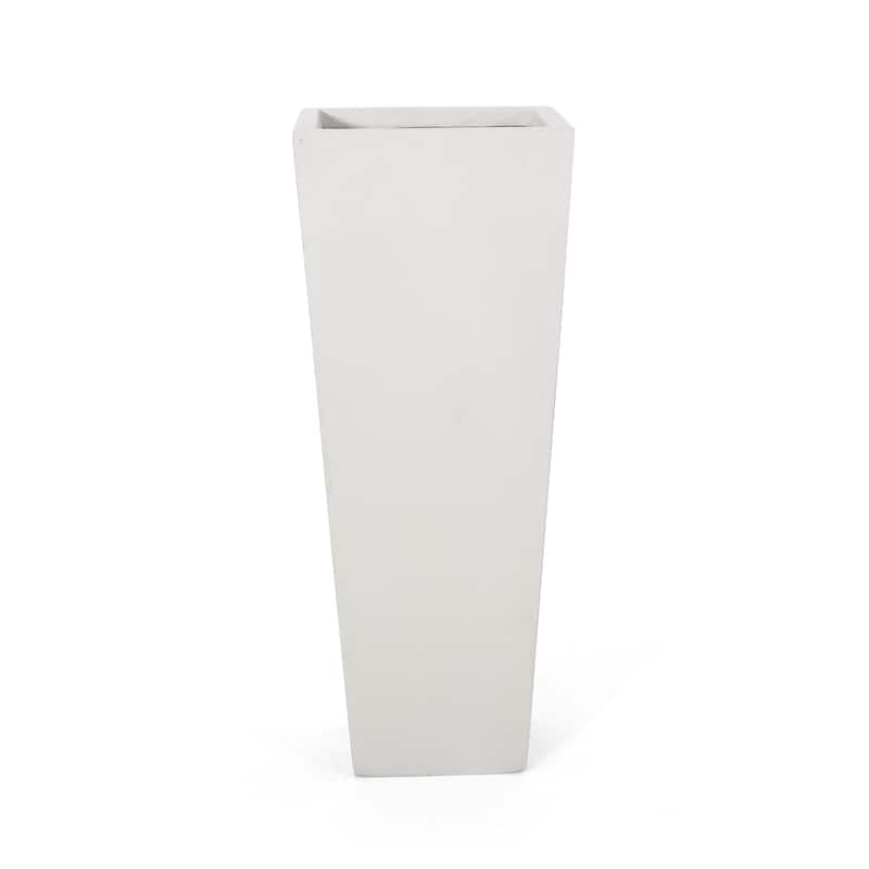 Ella Outdoor Modern Cast Stone Planter by Christopher Knight Home - 13.00" L x 13.00" W x 32.50" H - Matte White