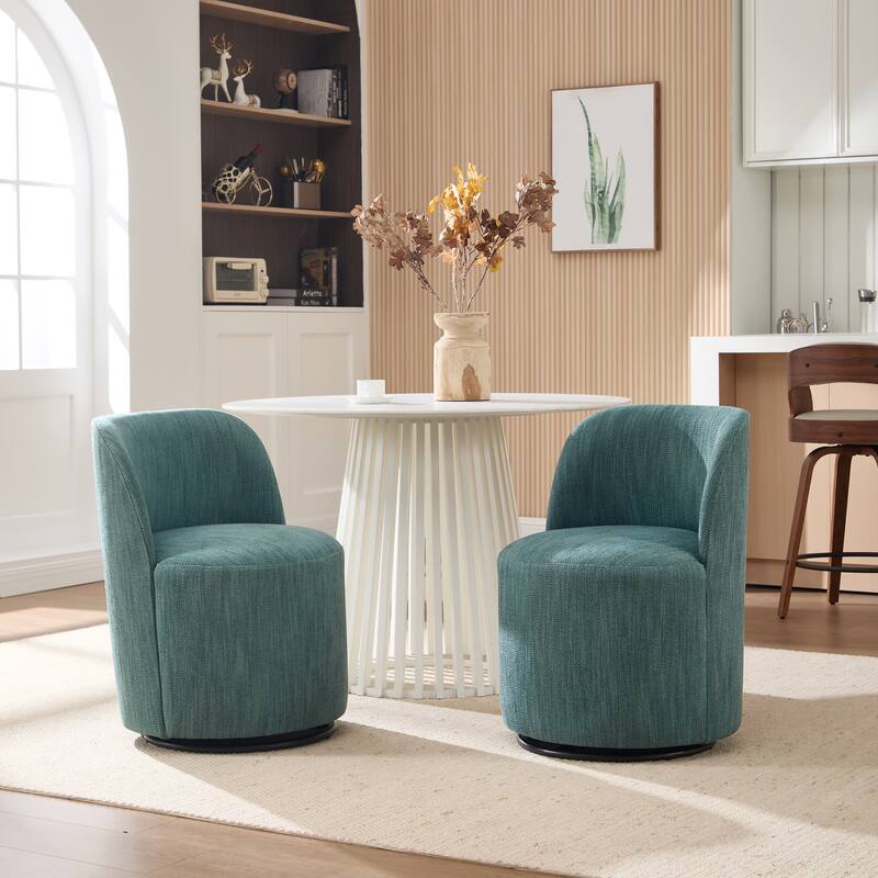 Set Of 1 Upholstered Barrel Chair, Mid Century Modern Round Linen Dining Chair, 360 Degree Swivel Side Chair for Dining Room