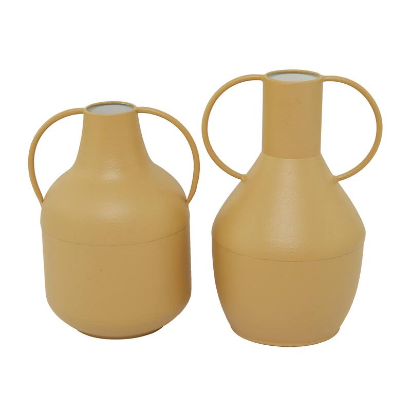 Yellow Metal Decorative Vase with Handles (Set of 2)