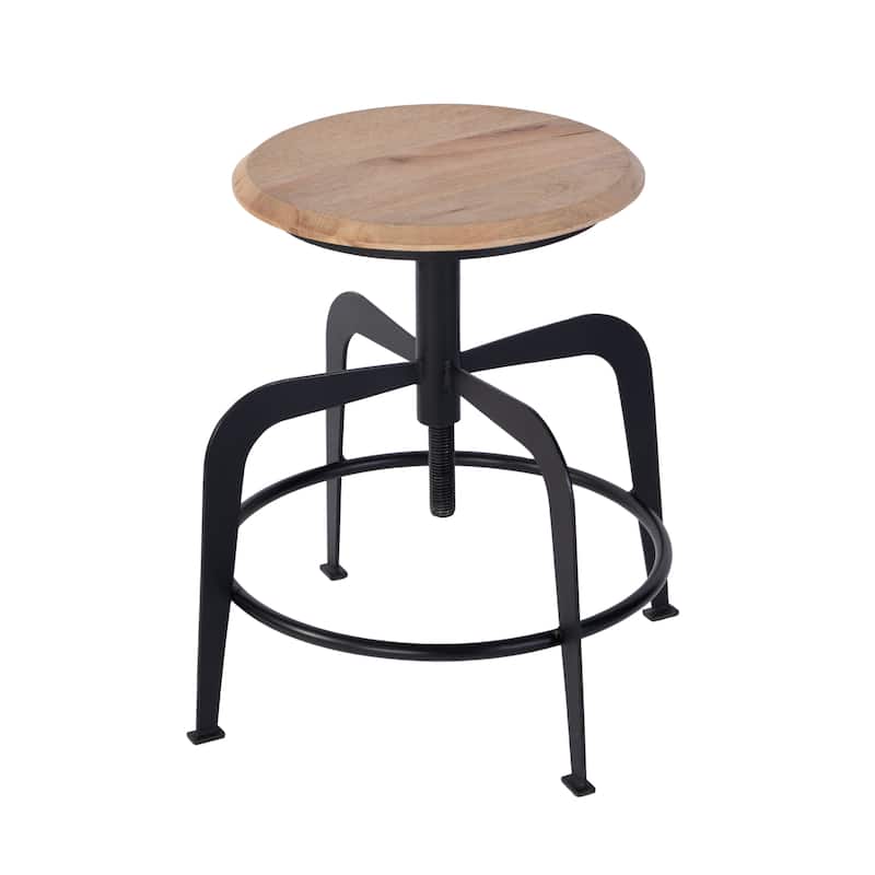 Edison 20-27 in. Adjustable Seat Height Iron and Wood Bar Stool - Industrial Chic