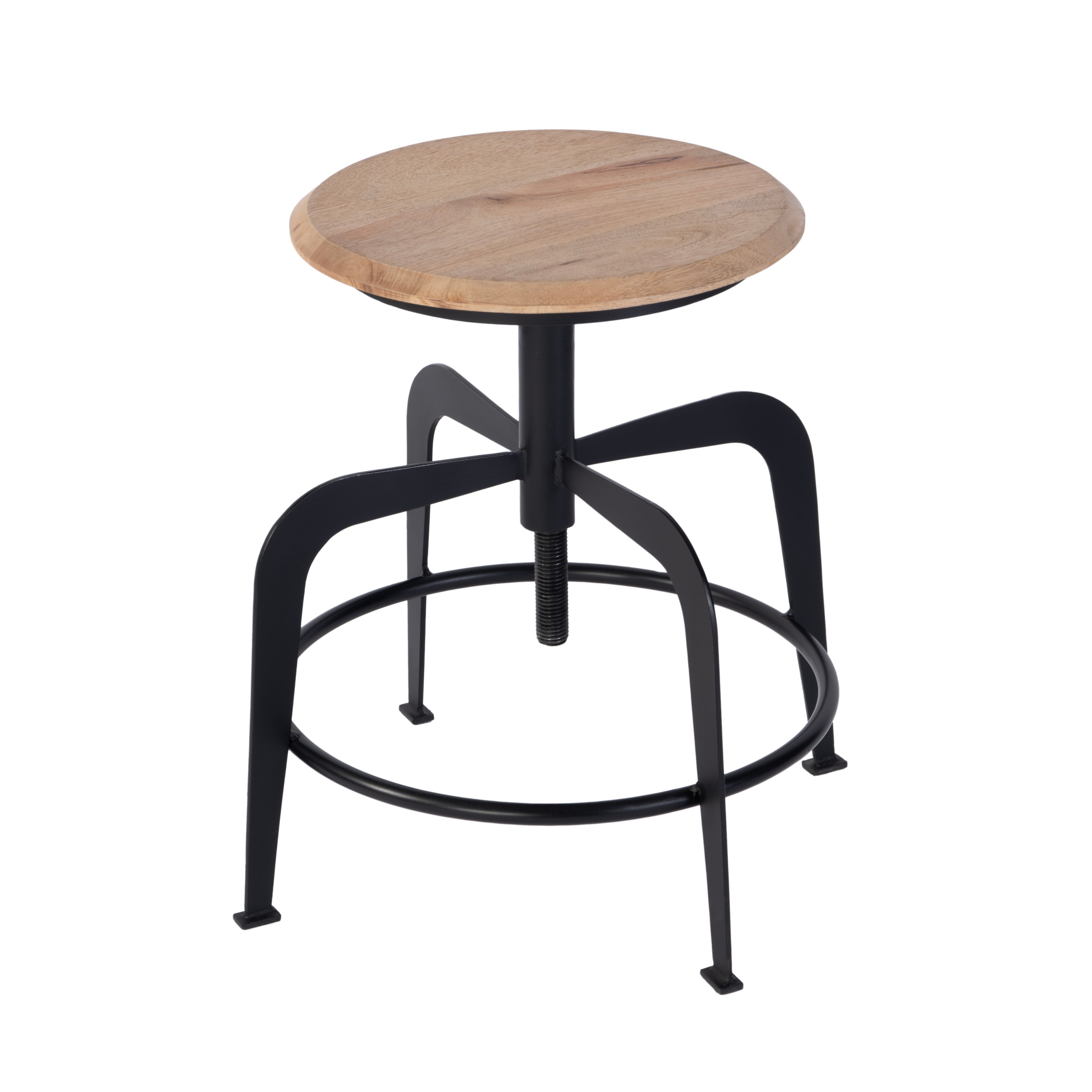 Edison 20-27 in. Adjustable Seat Height Iron and Wood Bar Stool