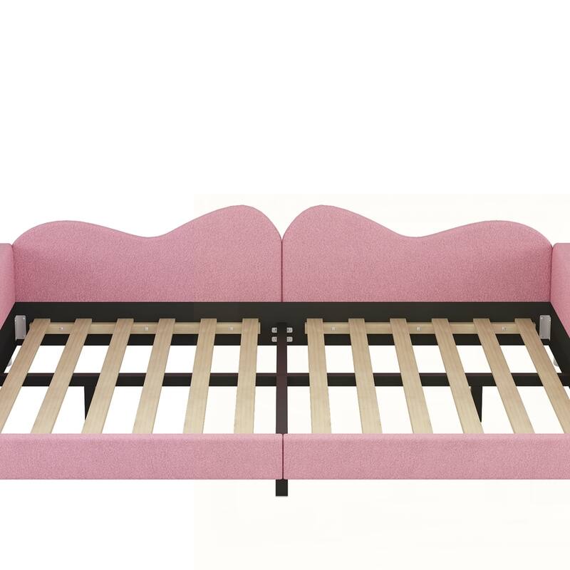 Upholstered Daybed, Sherpa Fabric Sofabed with Cloud-Shaped Backrest
