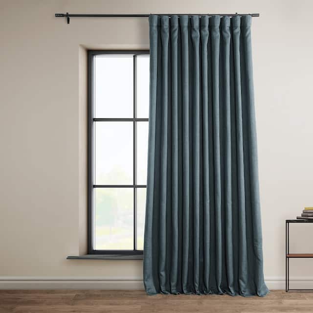 Exclusive Fabrics Faux Linen Extra Wide Room Darkening Curtain Panel - 100 X 96 - Reverie Blue