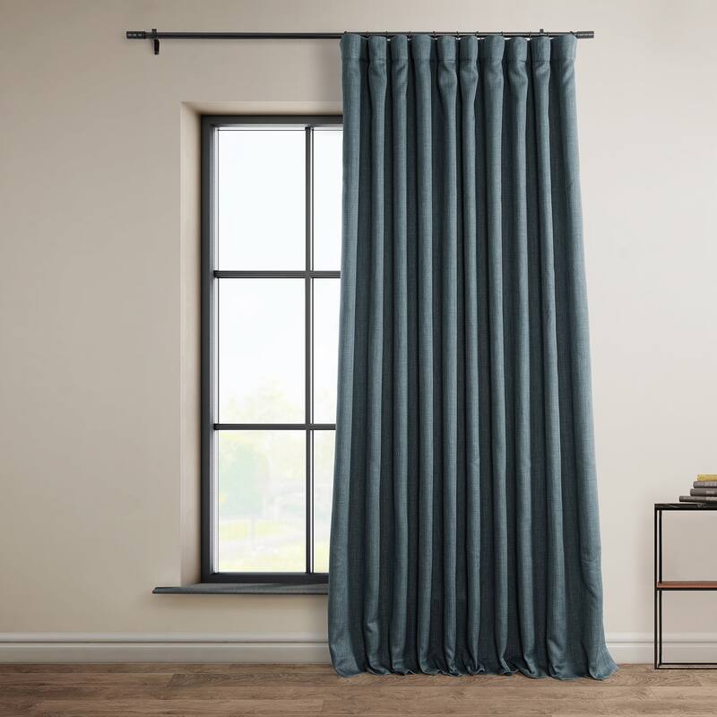 Exclusive Fabrics Faux Linen Extra Wide Room Darkening Curtain Panel - 100 X 108 - Reverie Blue
