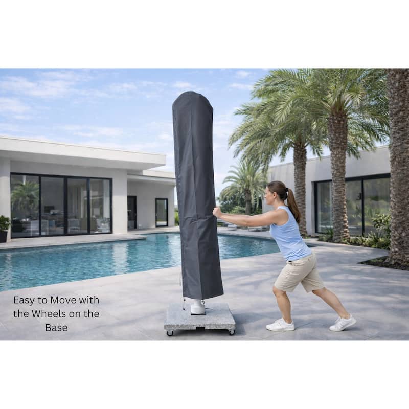 Piola All White 10 ft. Square Aluminum Outdoor Patio Cantilever Umbrella with Granite Base