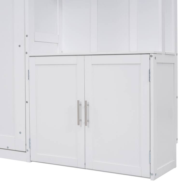 Space-Saving Full Size Murphy Bed with Storage Shelves and Cabinet, White