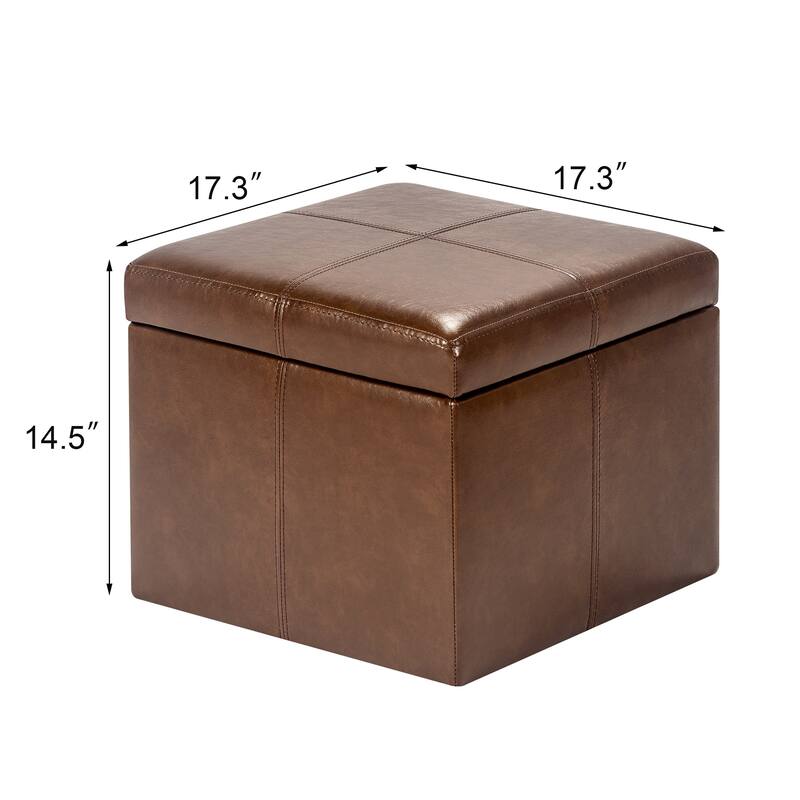 Adeco Bonded Leather Contrast Stitch Square Storage Ottoman Footstool