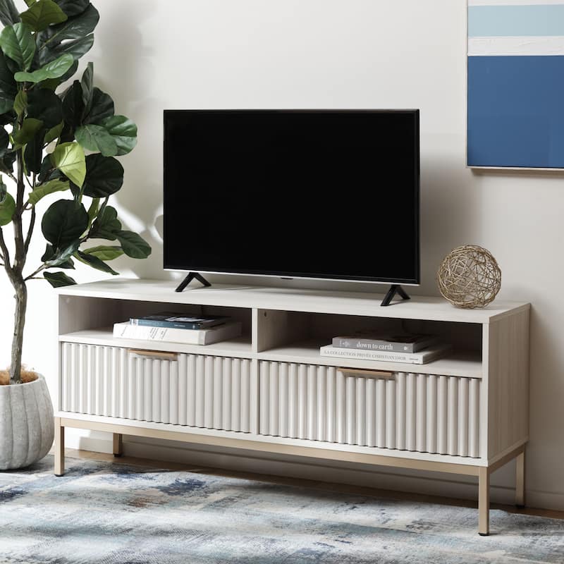 SAFAVIEH Lylia 2-Drawer 2-Shelf Entertainment Media Stand (Fits up to 65" Flatscreen TV) - 60.4 in. x 15.6 in. x 24.8 in.