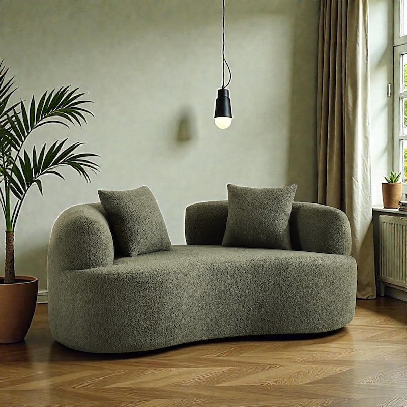 66.93 Inch Curved Loveseat Compression Sofa, Teddy Velvet No Assembly Couch for Small Spaces Apartments - Green