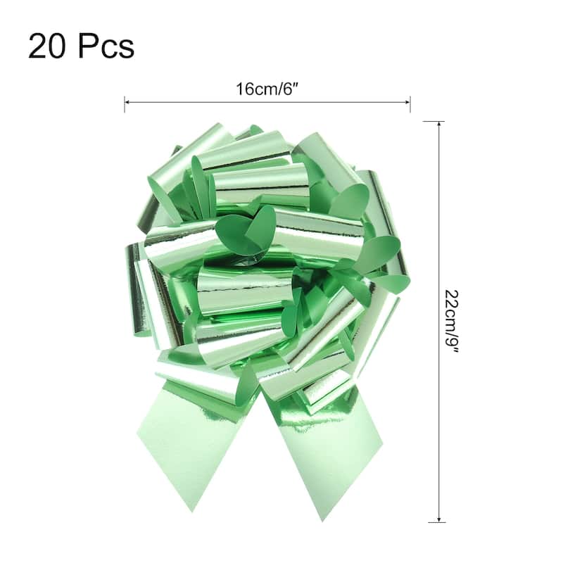20pcs Metallic Large Big Pull Bow Gift Wrapping Bows Ribbon - Green - 6 Inch