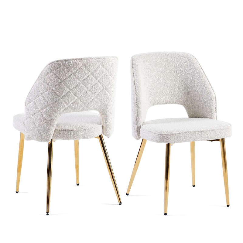 Off White Faux Fur Dining Chairs with Metal Legs and Hollow Back ...
