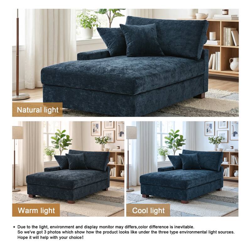 Oversized Chenille Modular Chaise Lounge With Deep Seat