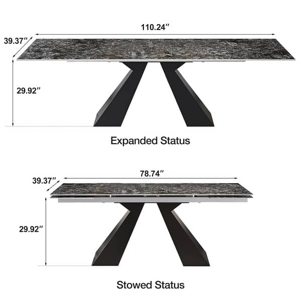 dimension image slide 0 of 5, 110.24" Extendable Rectangular Sintered Stone Double Pedestal Dining Table Seat 8-12