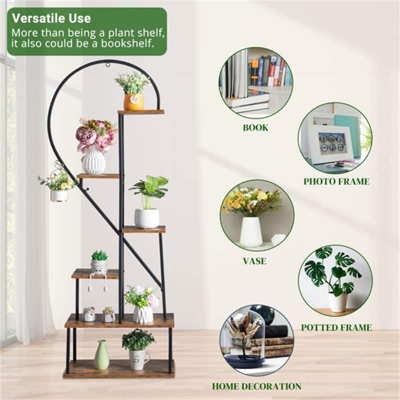 2pcs 6 Layers Half Heart Iron Wood Plant Stand Flower Pot Stand
