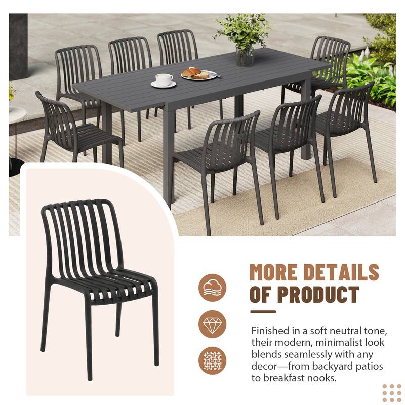 Outdoor Dining Set 9-Piece Stackable Plastic Lightweight Dining Chair and Extendable Dining Table