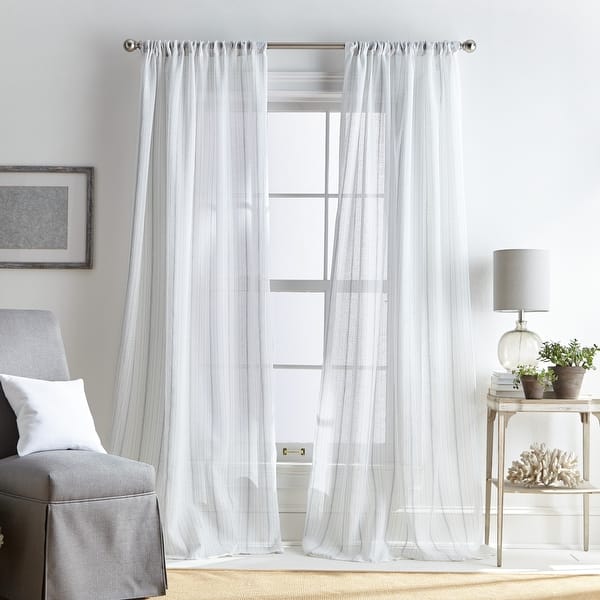 Martha Stewart Hampton Stripe Sheer Rod Pocket Single Curtain Panel Overstock 31927968