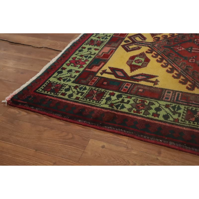Hand Knotted Oriental 100% Wool Carpet Traditional Tribal Yellow & Gold Ardebil Runner Rug - 11' 4'' X 3' 4''