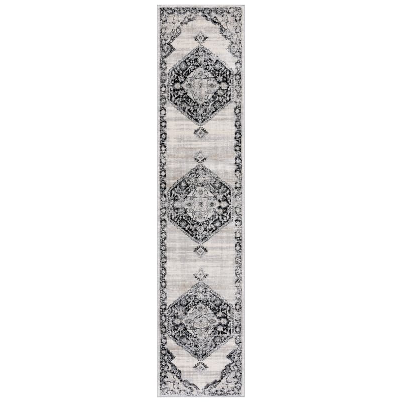 SAFAVIEH Brentwood Nato Oriental Medallion Rug - 2' x 9' Runner - Black/Ivory