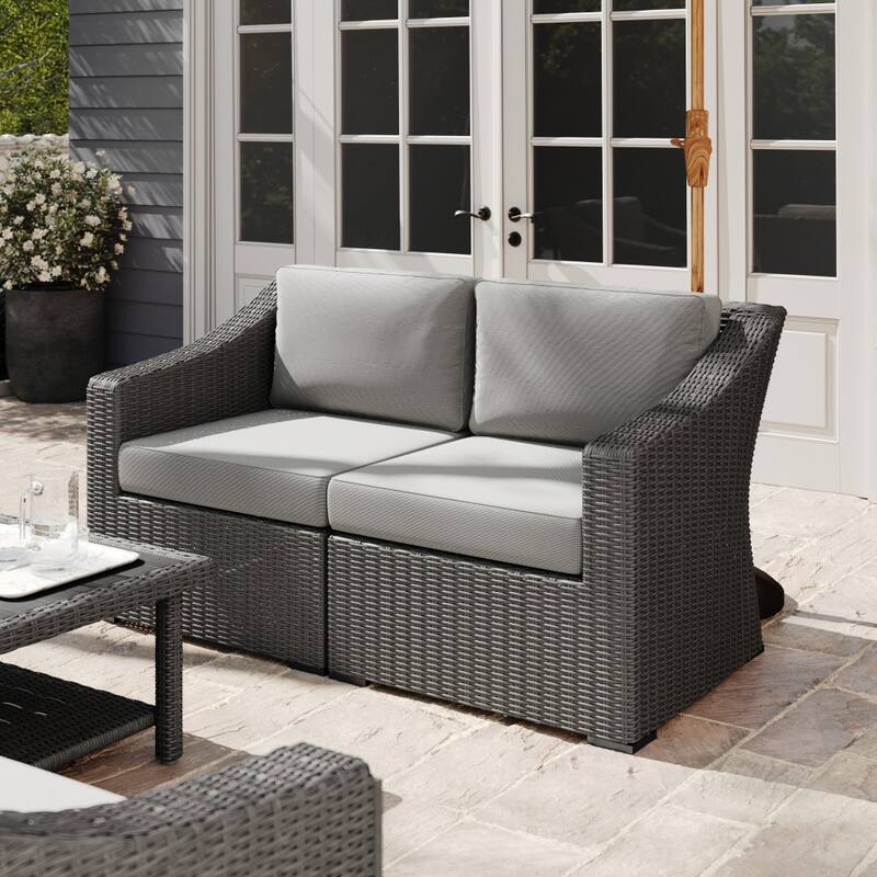 Martha Stewart Outdoor Modular Rattan Wicker Loveseat with All-Weather Cushions - 58"W x 32"D x 30"H