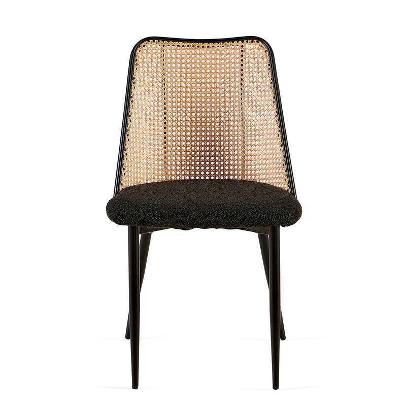 Rattan Dining Chairs Set of 2,Boucle Chairs with Natural Cane Back, Upholstered Dining Room Kitchen Chair