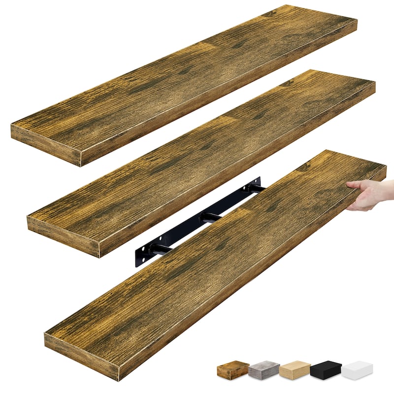 Sorbus Extra Large Floating Shelves Set of 3, Long Faux Wood Wall Mounted Floating Shelves - 9.25"L X 47” W X 1.5” H - Walnut