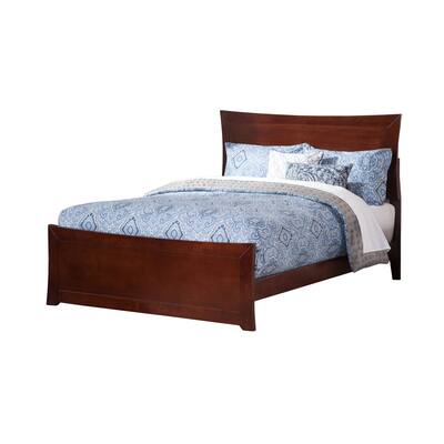 Metro Queen Low Profile Wood Platform Bed with Matching Footboard in Walnut