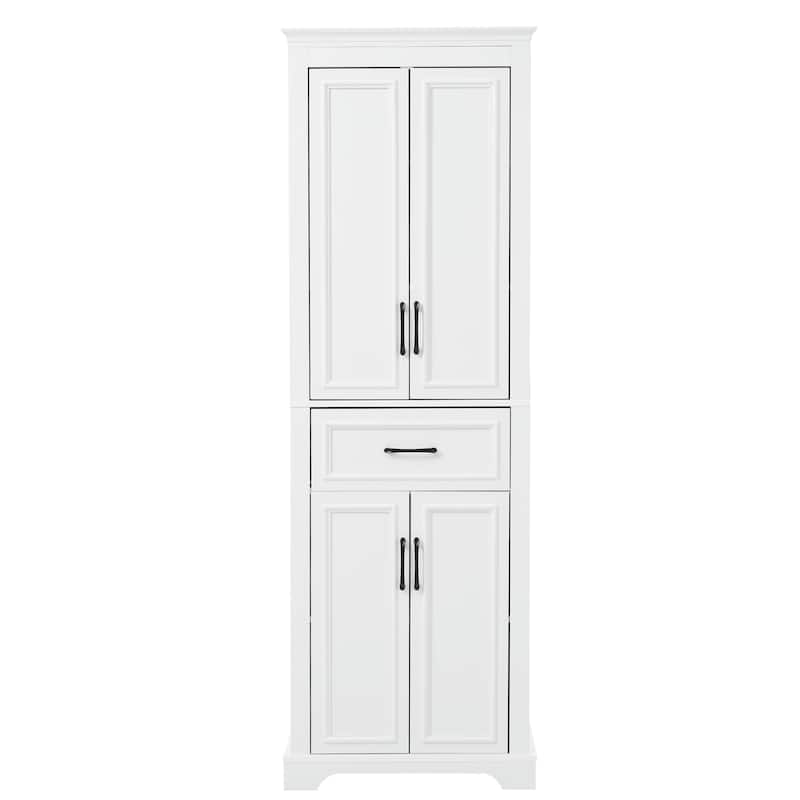 Modern Elegant White Tall Cabinet Freestanding Storage Cabinet for Bathroom with Adjustable Shelves and Damping Hinge Doors