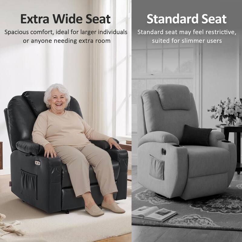 MCombo Medium-Wide Power Lift Recliner Chair Sofa with Massage and Heat for Elderly People, Faux Leather R7045