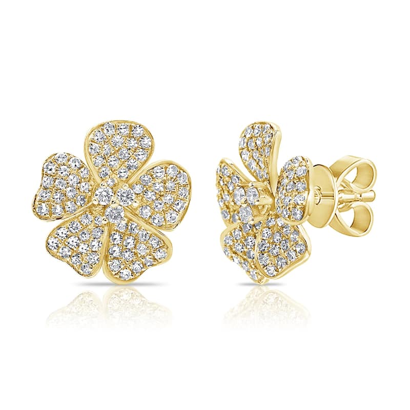 Joelle Collection 14k Gold & Diamond Flower Stud Earrings - 0.57ct - Yellow