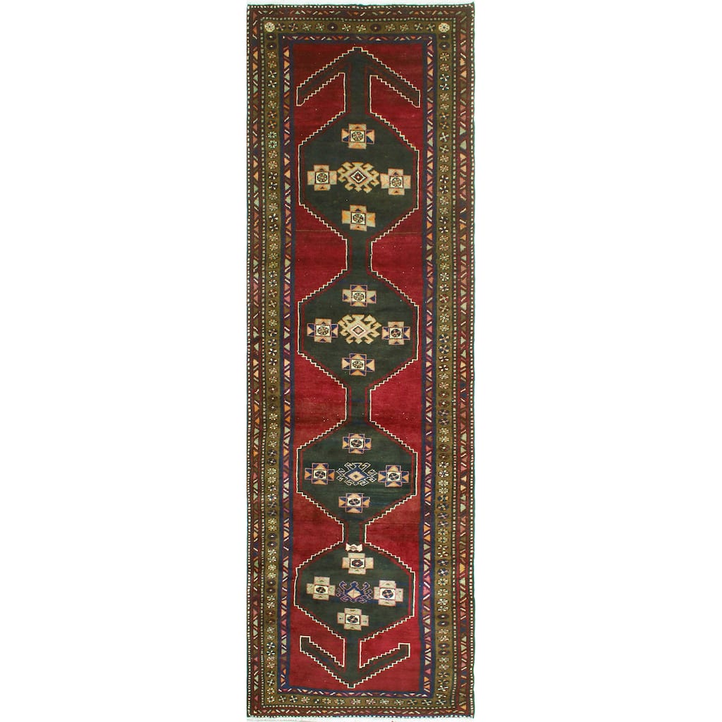 Fine Vintage Distressed Fariba Burgundy/Charcoal Runner - 3'11" x 12'11"