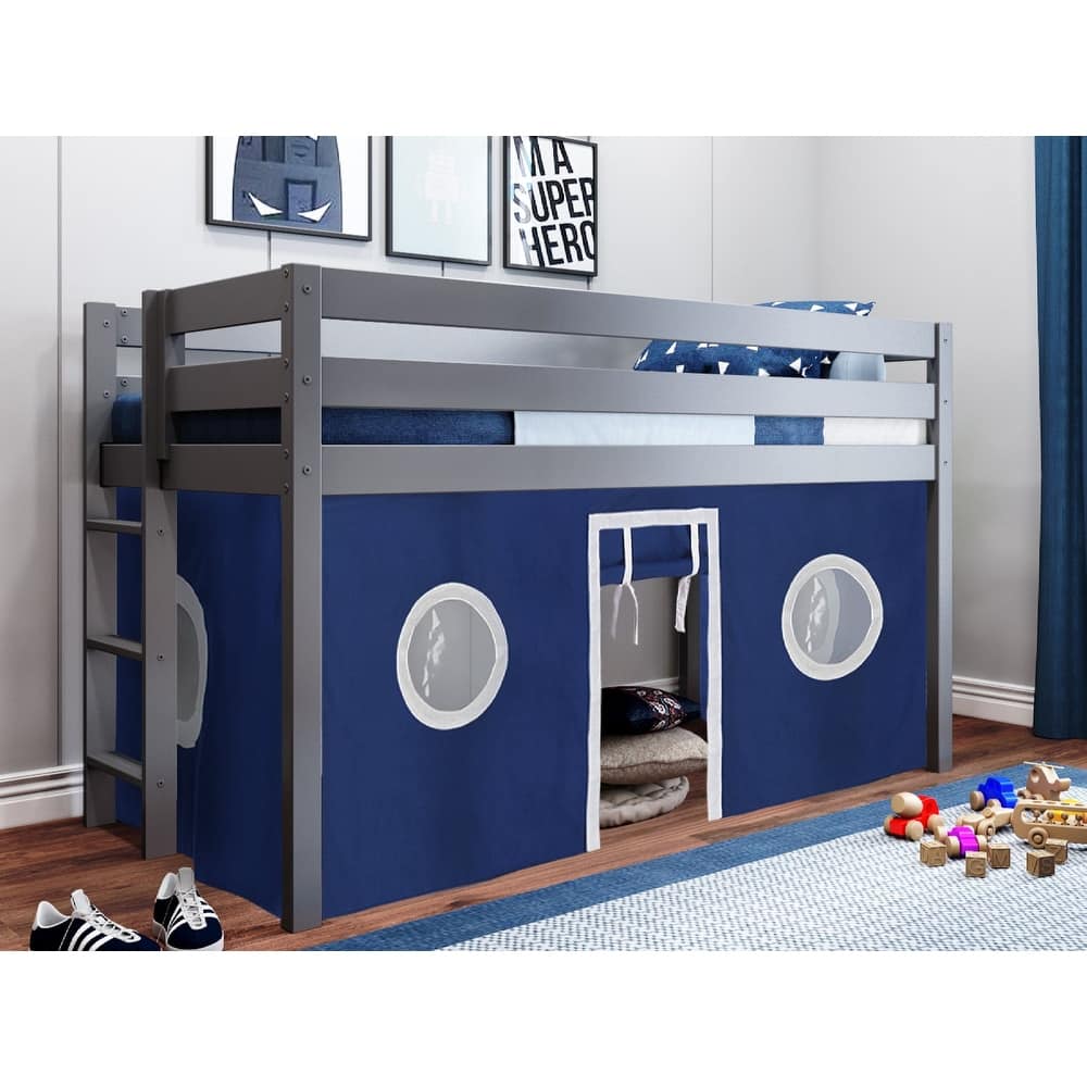 JACKPOT Contemporary Low Loft Twin Bed with End Ladder and Tent