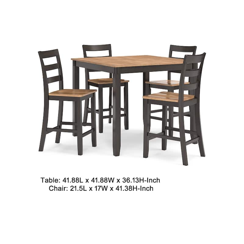Gasy Counter Height Dining Table Set with 4 Ladderback Chairs, Brown