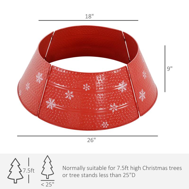 26" Red Christmas Tree Collar with Snowflake Design and Metal Base Cover for Holiday Decor - 26" x 9" H