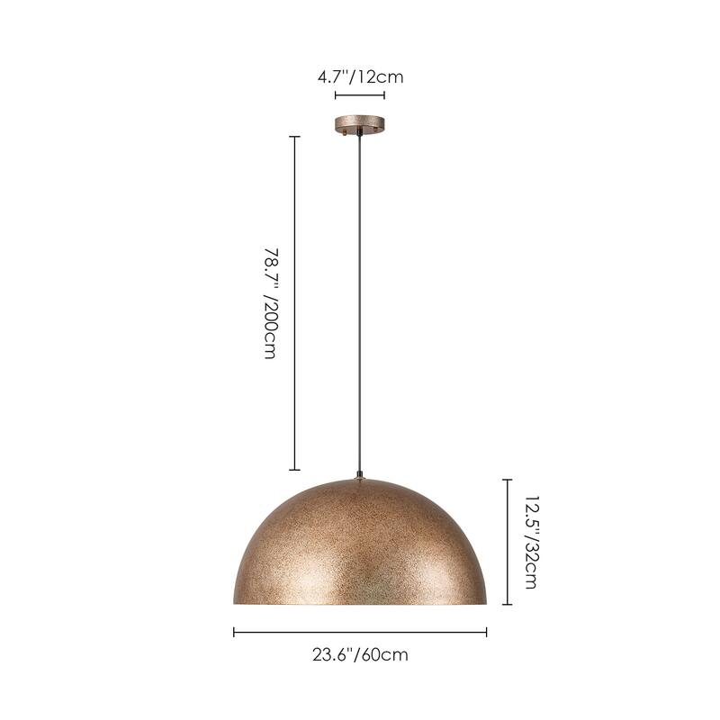 1-Light Modern Industrial Distressed Gold Leaf Bowl Dome Oversized Pendant Light for Kitchen Island