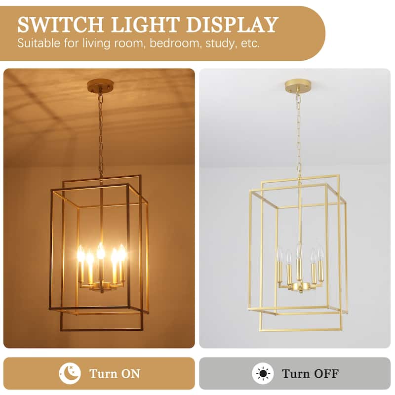 5-Light Candlestick Cage Hanging Linear Chandelier Lighting Island Chandelier for Kitchen Island