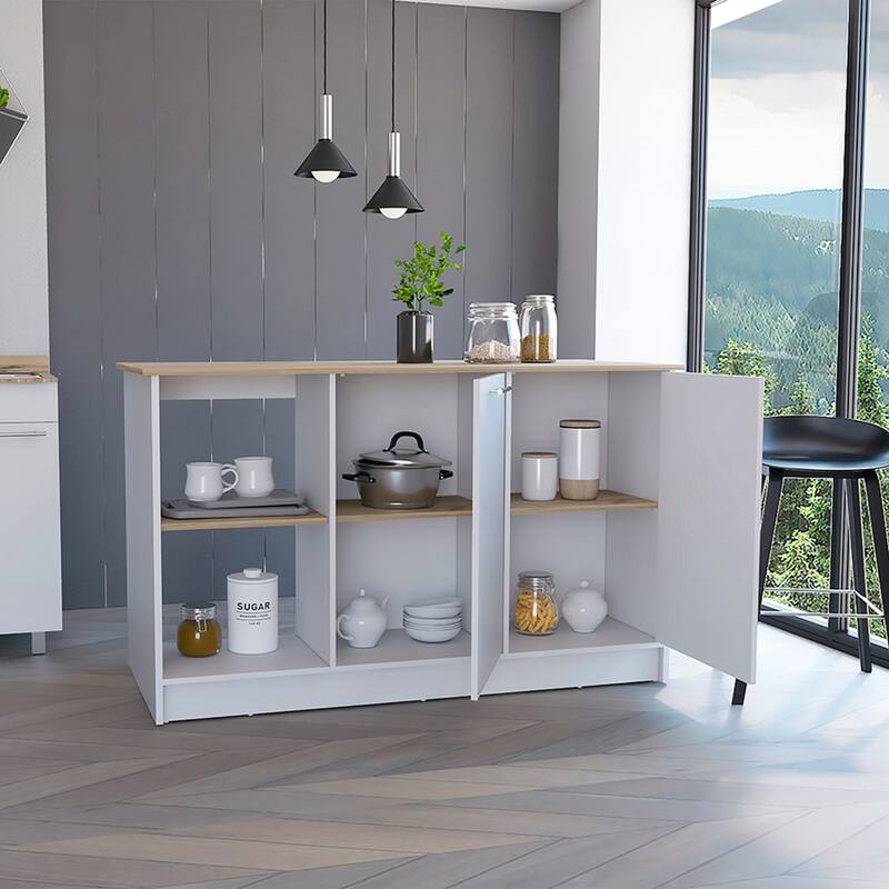 Kitchen Island with Four Open Shelves and Two Cabinets