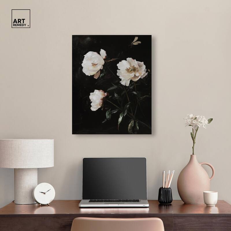 White Peony Nocturne Canvas by Art Remedy, Gallery Wrapped