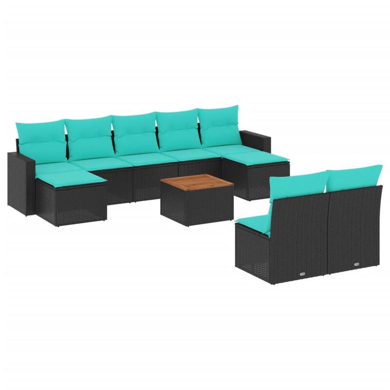 vidaXL 10 Piece Patio Sofa Set with Cushions Black Poly Rattan - 21.7 x 24.4 x 27.2 (W x D x H)