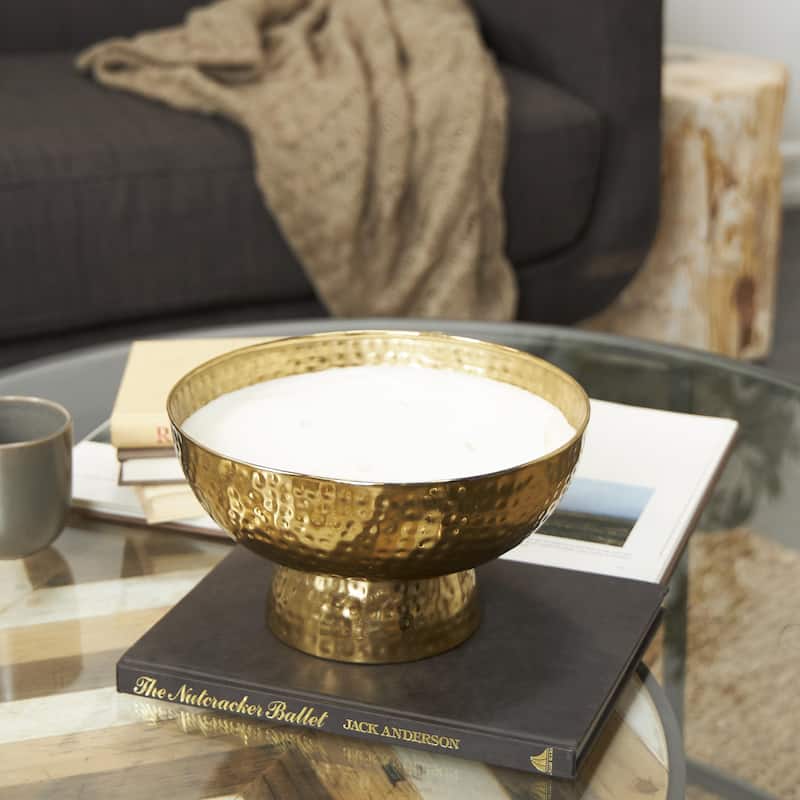 Metal Scented Wide Hammered 70 oz 4 Wick Decorative Candle with White Wax - Gold, Silver, Copper - Roche River Decor