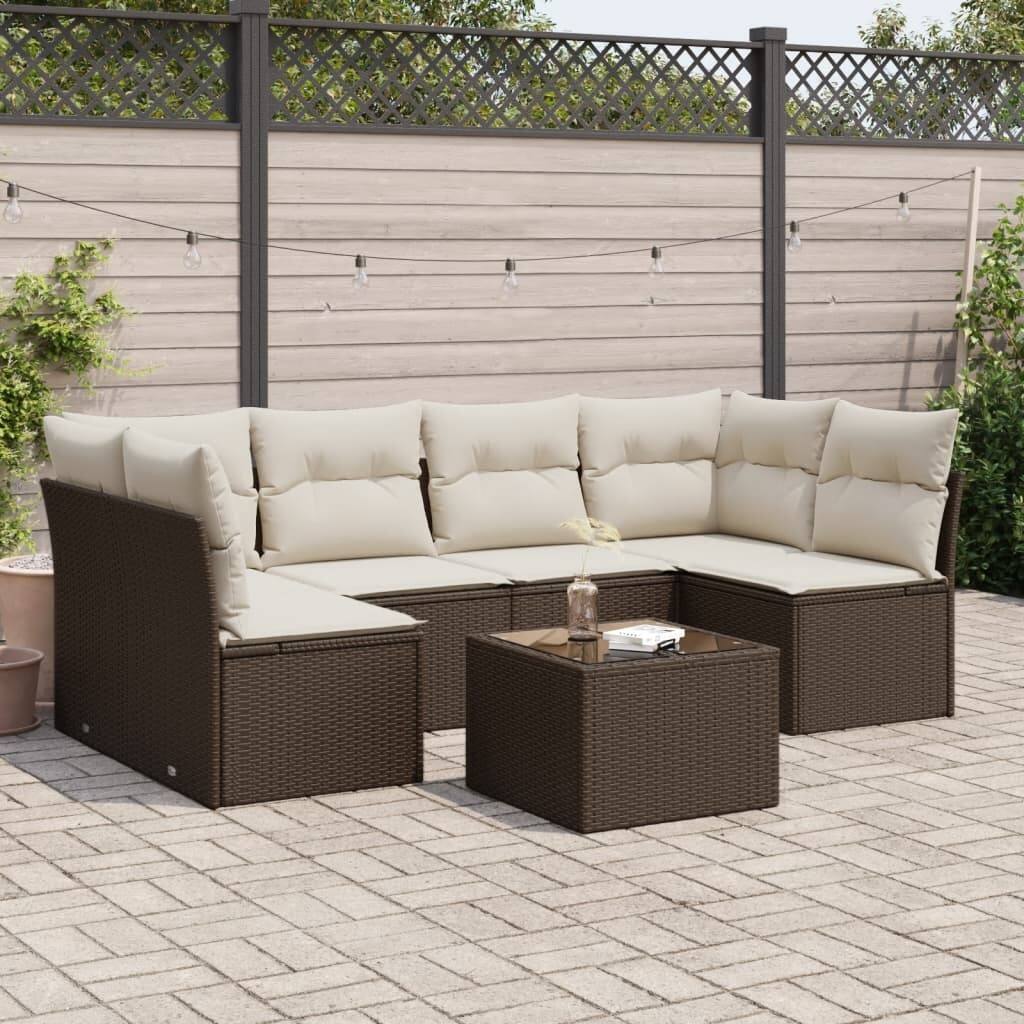 vidaXL Garden Sofa Set Brown and Cream White - 21.7 x 21.7 x 14.6