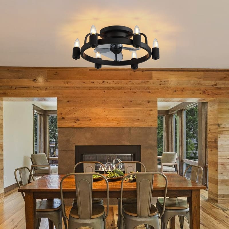 20 in. Black Ceiling Fans with Lights Low Profile Flush Mount Ceiling Fan with Remote Farmhouse Rustic Ceiling Fan for Bedroom